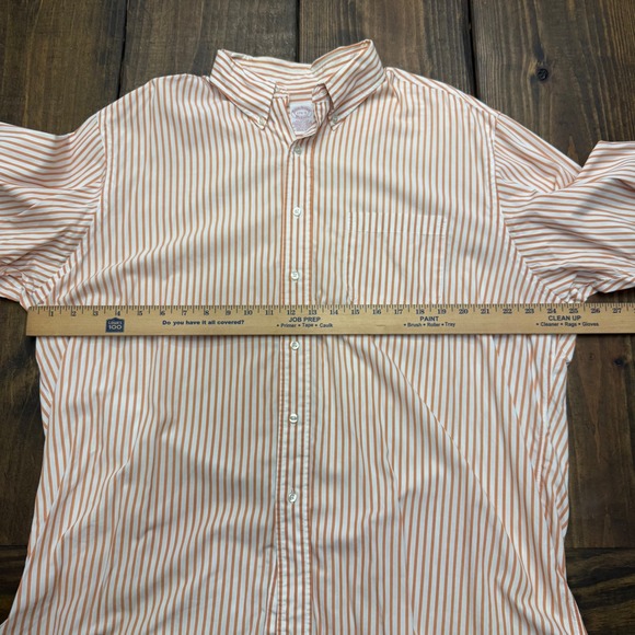 Brooks Brothers Striped Button Down Shirt Men 17.5-5 Orange White Long Sleeve - Picture 4 of 6